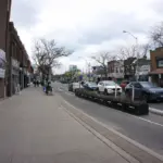 Storefronts and signage on a typical Canadian urban street