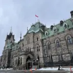 Exterior view of Parliament Hill government complex in Ottawa, Ontario