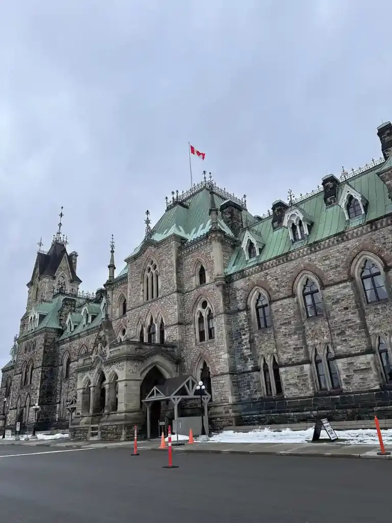 Exterior view of Parliament Hill government complex in Ottawa, Ontario