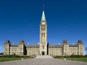 Centre Block of Parliament Hill in Ottawa, the main building of the Canadian Parliament and a symbol of federal government architecture in Canada.