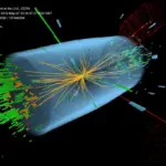A CMS event display from CERN showing evidence of Higgs boson decay, the research now finding Z-boson quantum entanglement.