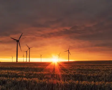 Electricity generation and transmission infrastructure representing different energy sources