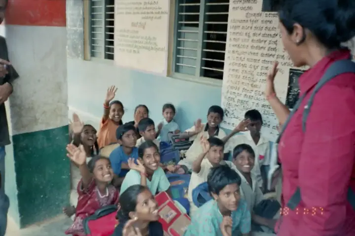 Indian classroom with students seated at desks during a lesson