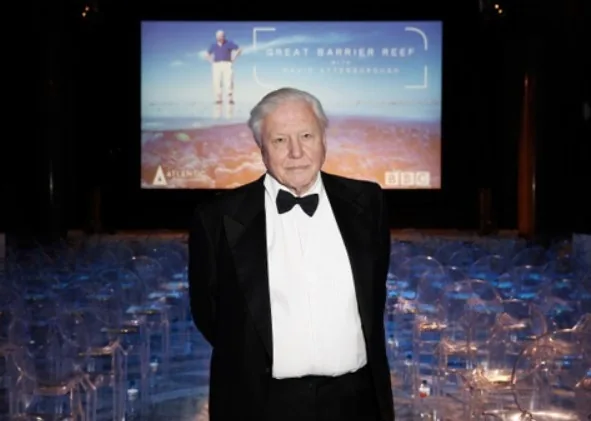 Portrait of Sir David Attenborough used for his NTA TV Presenter award at age 100.