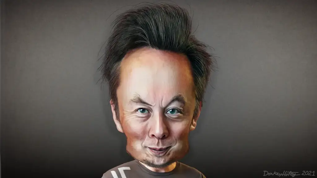 A caricature of Elon Musk, the tech billionaire whose AI ventures and model testing policies face scrutiny.