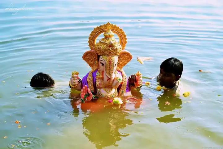 Clay Ganesh idol prepared for Visarjan in India