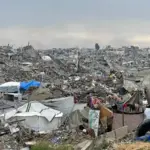 Collapsed buildings and rubble in Gaza City after months of conflict