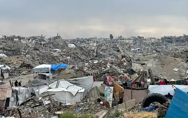 Collapsed buildings and rubble in Gaza City after months of conflict