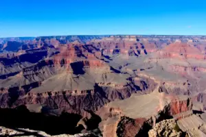 Panoramic view of the Grand Canyon South Rim, the landmark landscape affected by flash flooding that recently yielded human remains near Crystal Rapids.