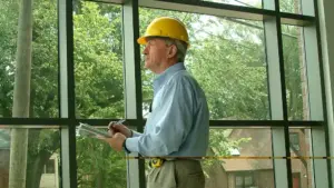 Building inspector examining a construction site