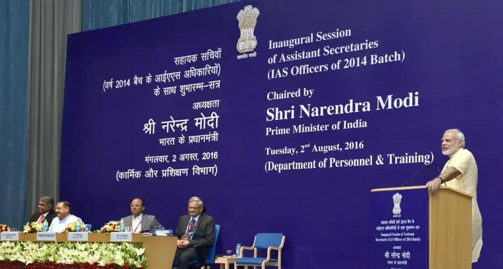Indian Administrative Service officers interacting with Assistant Secretaries, representing the bureaucratic service where Divya Mittal served for 13 years.