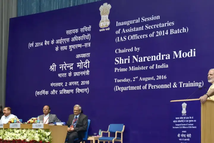 Indian Administrative Service officers interacting with Assistant Secretaries, representing the bureaucratic service where Divya Mittal served for 13 years.
