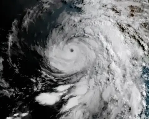 Satellite view of cloud bands over the ocean, used to illustrate Bay of Bengal weather systems