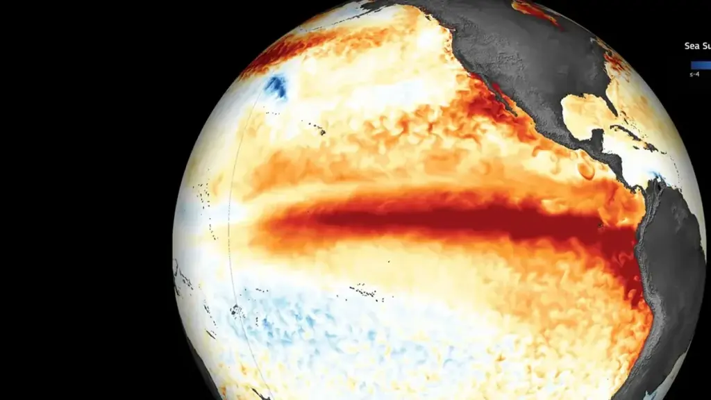 Satellite-derived view of Pacific Ocean warming associated with an El Niño pattern