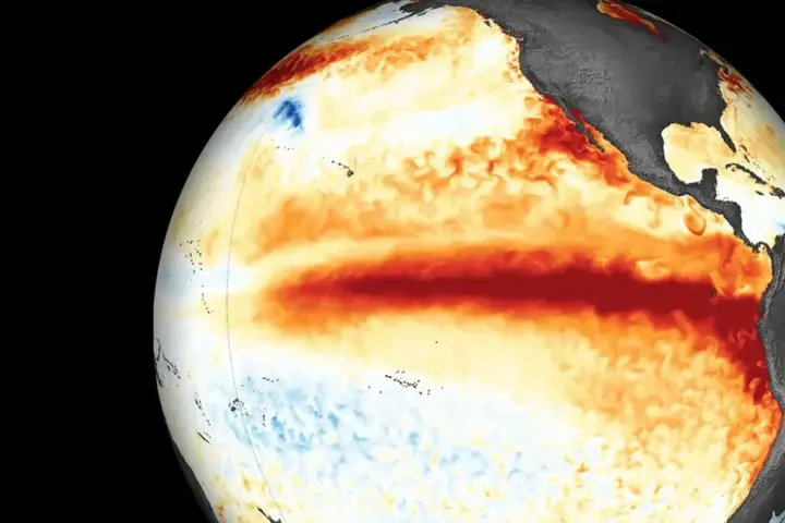 Satellite-derived view of Pacific Ocean warming associated with an El Niño pattern