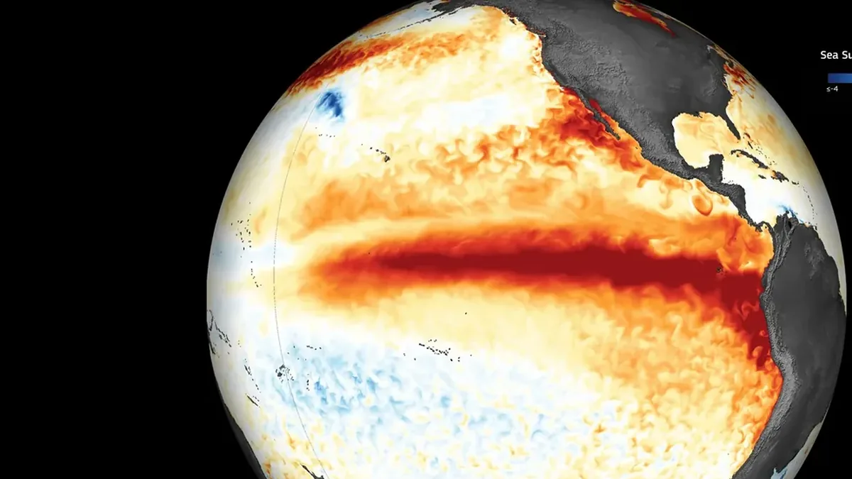 Satellite-derived view of Pacific Ocean warming associated with an El Niño pattern