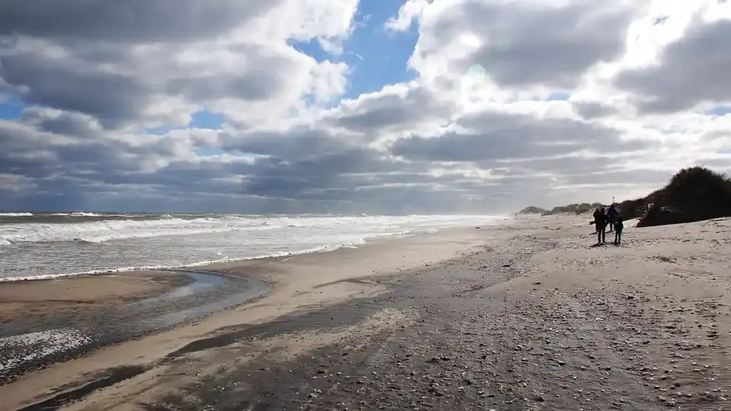Ocean surf breaking onto a sandy Atlantic coastal beach in the Outer Banks