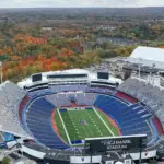 Exterior seating bowl and field area of Highmark Stadium in Orchard Park, New York