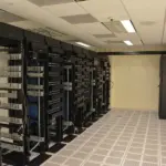 Rows of server racks inside a data center