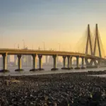Bandra-Worli Sea Link bridge and Mumbai coastline bordering the Arabian Sea