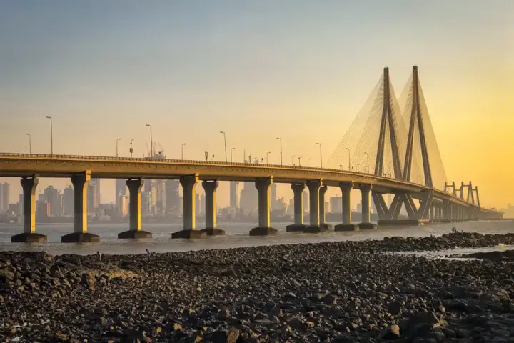 Bandra-Worli Sea Link bridge and Mumbai coastline bordering the Arabian Sea