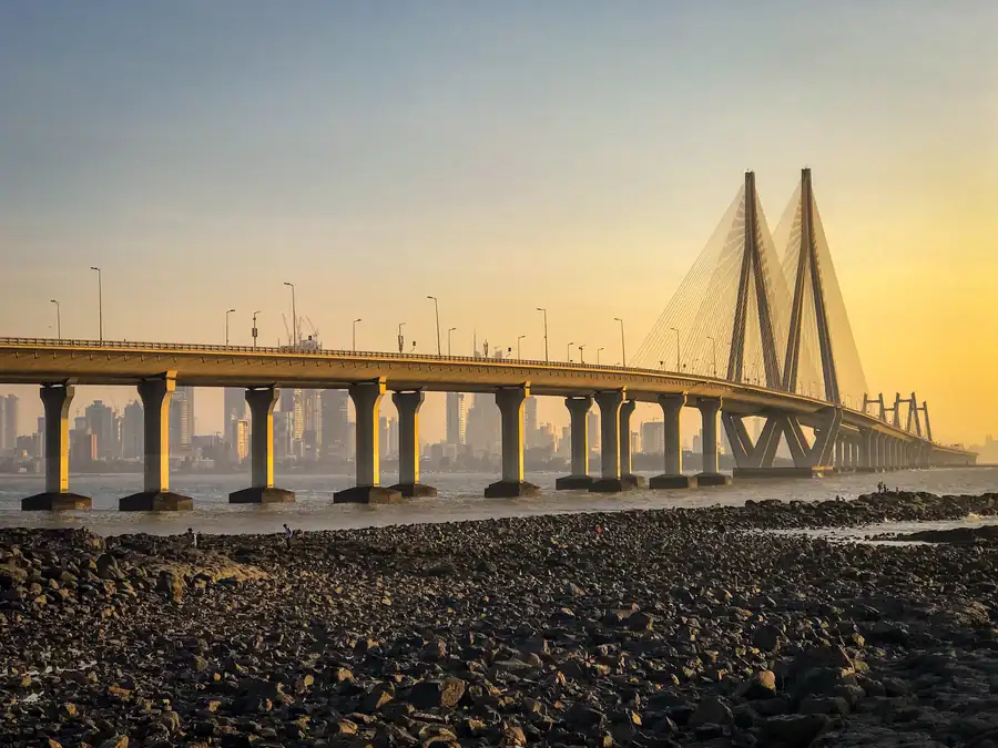 Bandra-Worli Sea Link bridge and Mumbai coastline bordering the Arabian Sea