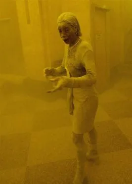 Marcy Borders covered in dust after escaping the World Trade Center during the September 11 attacks.