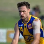 Mark Hutchings playing Australian rules football for West Coast Eagles