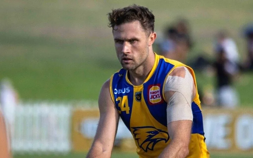 Mark Hutchings playing Australian rules football for West Coast Eagles