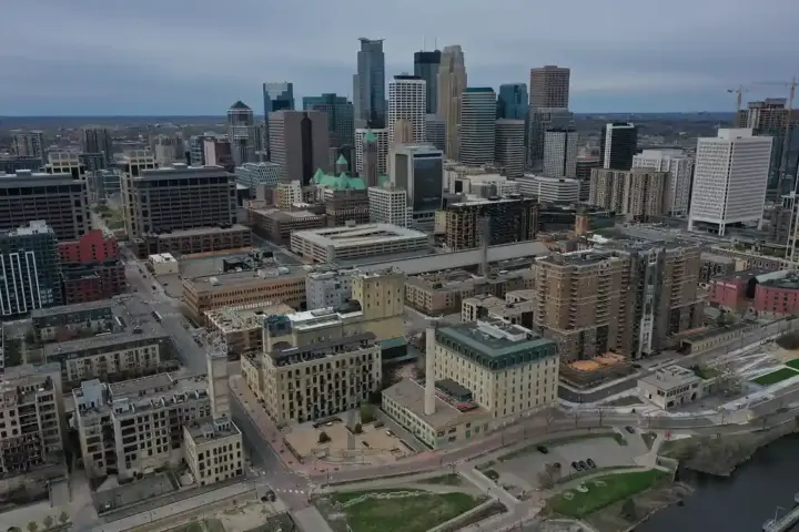 Downtown Minneapolis skyline along the Mississippi River