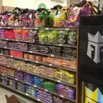 Retail display of packaged seasonal sweets on store shelves