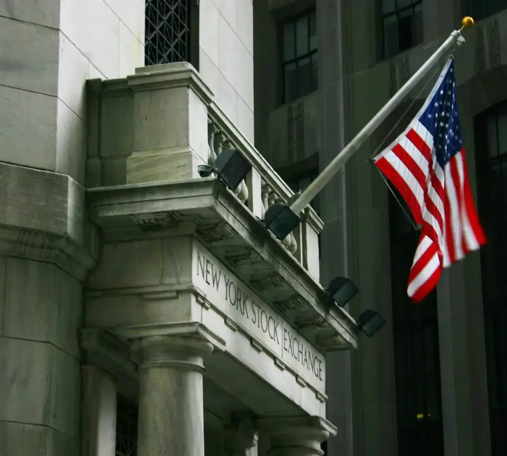 The New York Stock Exchange building on Wall Street, the heart of US financial markets.