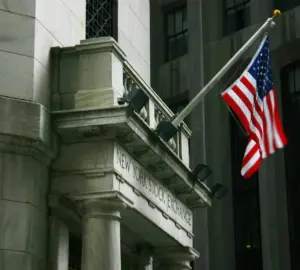The New York Stock Exchange building on Wall Street, the heart of US financial markets.