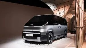 Kia PV5 electric commercial vehicle display from Kia's Transcend Journey exhibition.