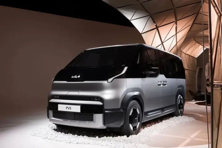 Kia PV5 electric commercial vehicle display from Kia's Transcend Journey exhibition.
