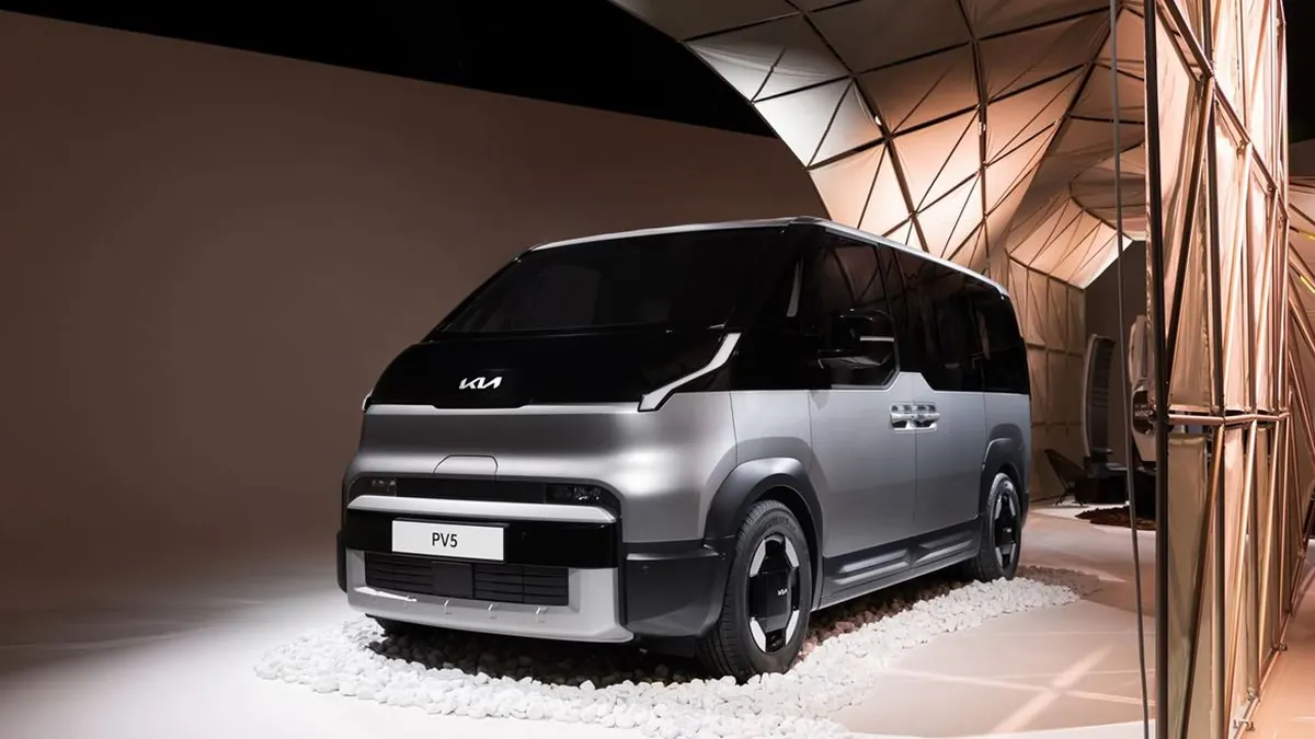 Kia PV5 electric commercial vehicle display from Kia's Transcend Journey exhibition.