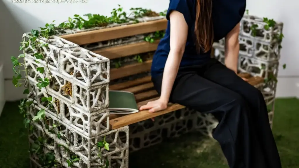 PhytoSymbiosis Seat bench design with concrete and wood