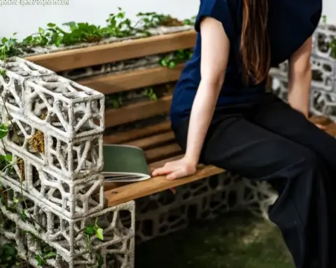 PhytoSymbiosis Seat bench design with concrete and wood