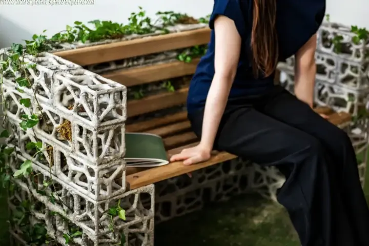 PhytoSymbiosis Seat bench design with concrete and wood