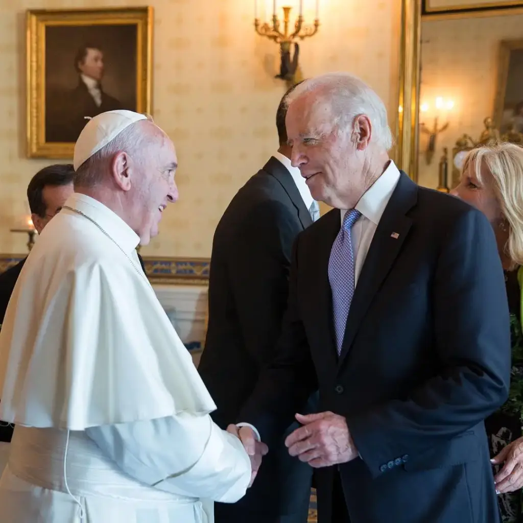 Pope Francis and President Joe Biden meeting at the White House in Washington DC representing papal visit and Vatican-US relations