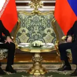 Russian President Vladimir Putin and Iranian President Masoud Pezeshkian during bilateral talks.