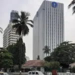 State Bank of India Corporate Centre building in Mumbai with SBI emblem