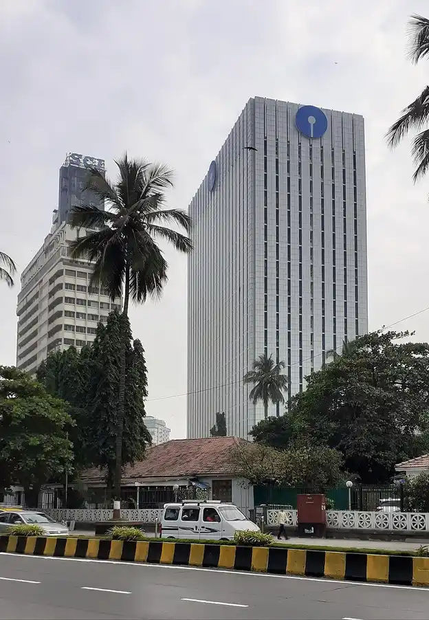 State Bank of India Corporate Centre building in Mumbai with SBI emblem