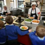 A school meals servery at Weaver School in Nantwich, showing the food service area where the new UK school food standards will take effect in September 2027.