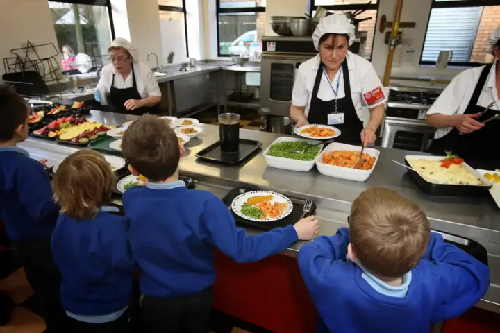 A school meals servery at Weaver School in Nantwich, showing the food service area where the new UK school food standards will take effect in September 2027.