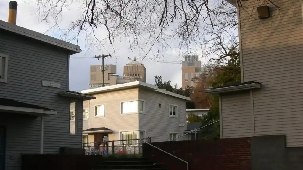Row houses and residential neighborhood buildings in Seattle, Washington.