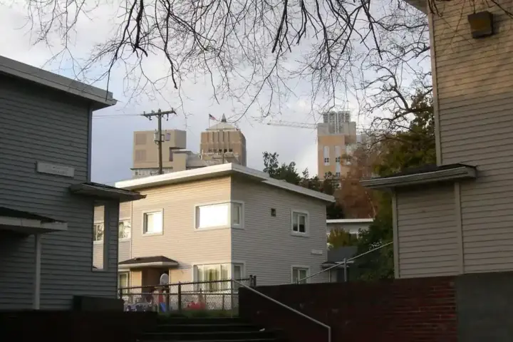 Row houses and residential neighborhood buildings in Seattle, Washington.