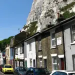 Road and ferry infrastructure at Dover below the White Cliffs, used as context for Schengen border processing changes.