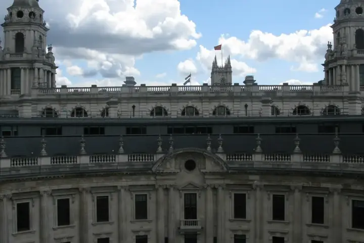 Exterior facade of 100 Parliament Street in Westminster, home to HM Revenue and Customs executive offices.
