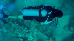 Diver working underwater during an Irish marine conservation and seabed clean-up activity